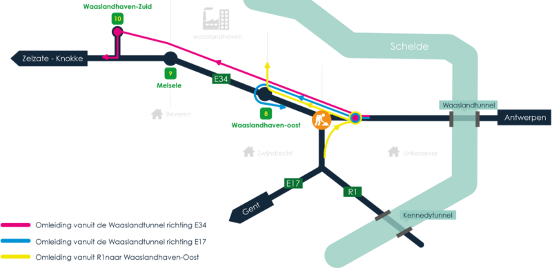 Omleiding richting Waasland tijdens eerste fase werken Sint-Anna-Linkeroever