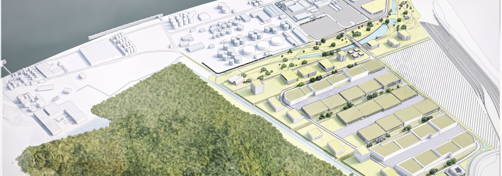 Simulatiebeeld van de nieuwe site Blue Gate Antwerp