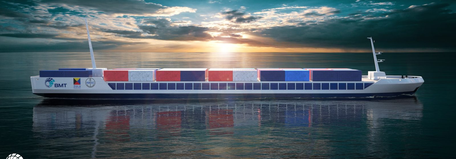 Een artist impression van het autonome shortsea-containerschip 'Zulu Mass'