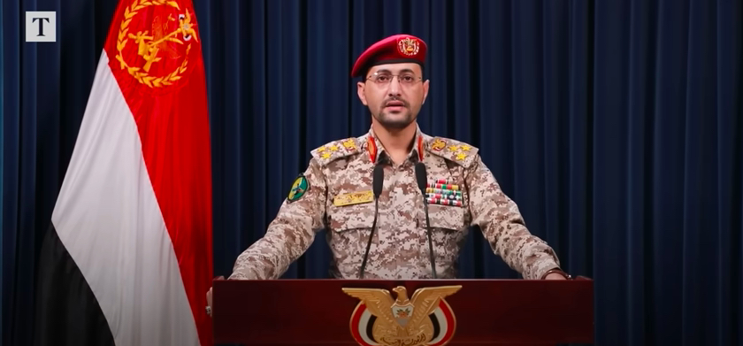 De militaire woordvoerder van de Houthi's, Yahya Saree.